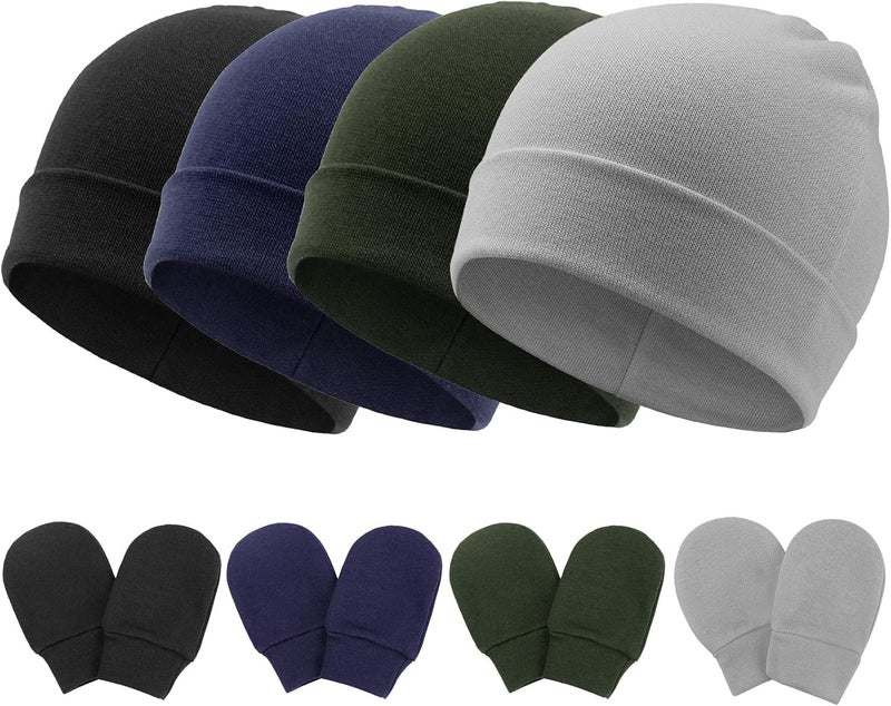 DRESHOW BQUBO Baby Hats and Mittens Infant Cotton Beanie Gloves No Scratch Set Newborn Hospital Hat for Boys Girls - Image 1